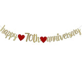 Happy 70Th Anniversary Banner Sign Gold Paper Glitter Party Decorations For 70Th Wedding Anniversary Party Supplies Letters Gold Pre-Strung