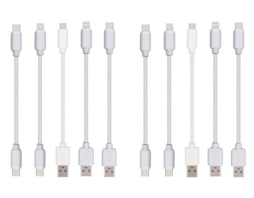 10-inch Short Mixed USB & USB-C Cables for Multiple Devices (10-Pack), Compatible/w Charging Station, iPhone17,16,15,14,13,12,11,X/iPad/