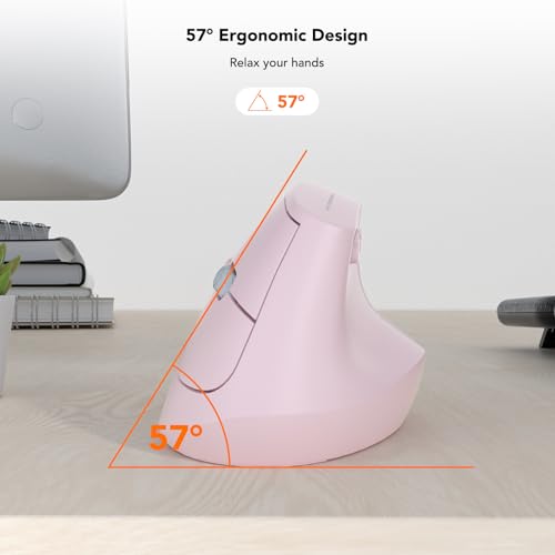 Em18 Wireless Ergonomic Vertical Mouse, Ergo Design, Bluetooth Cordless Mouse For Medium/Large Hands, Silent Click, 5-Level Adjustable Dpi, Carpal Tunnel Mice For Computer/Pc/Mac/Laptop, Pink