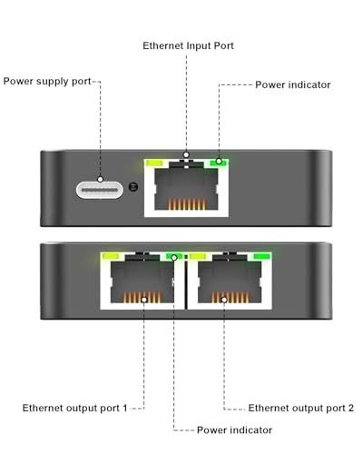 Ethernet Splitter 1 To 2 With Ethernet Cable, Gigabit Rj45 Internet Splitter Adapter 1000Mbps High Speed For Cat 5/5E/6/7/8 Cable,Grey