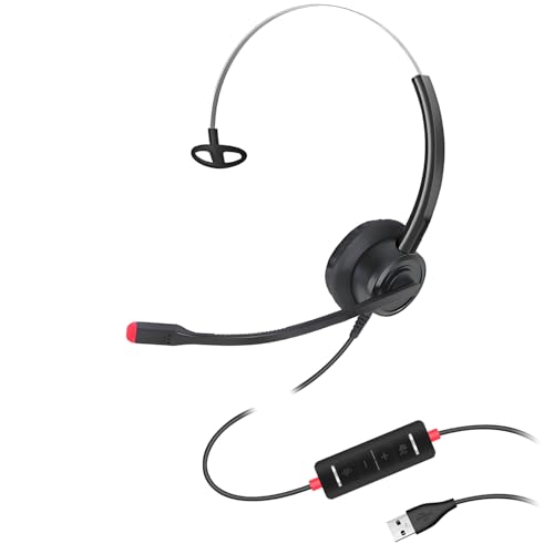 USB Headset with Microphone for PC, Wired USB Headphones with ENC Dual Noise Cancelling Microphone, Computer Headset for PC Laptop Mac Skype Zoom