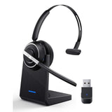 Bluetooth Headset, Wireless Headset With Microphone For Pc, V5.2 Computer Headset With Noise Cancelling Mic, Usb Dongle, Charging Base & Mute Button For Work, Cell Phones, Computer (Black)