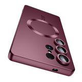 Burgundy Slim Soft Silicone Bumper for Samsung Galaxy S25 Ultra with MagSafe Compatibility and Built-in Camera Lens Protector