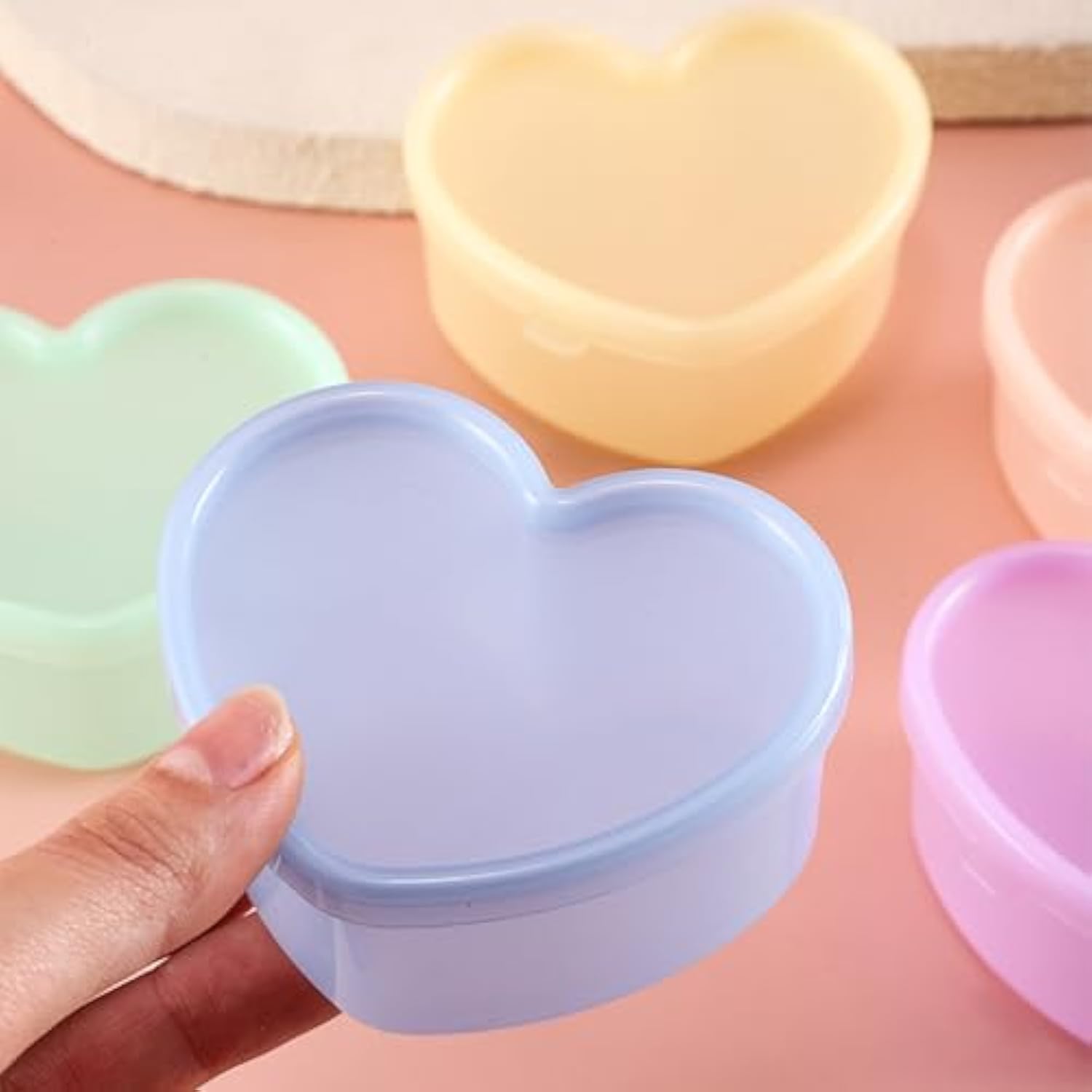 Set Of 5 Valentines Container, Plastic Heart Containers For Valentines Day, Heart Shaped Condiment Containers With Lids, Heart Shape Salad Dressing Food Dipping Sauce Cups For Bento Lunch Box