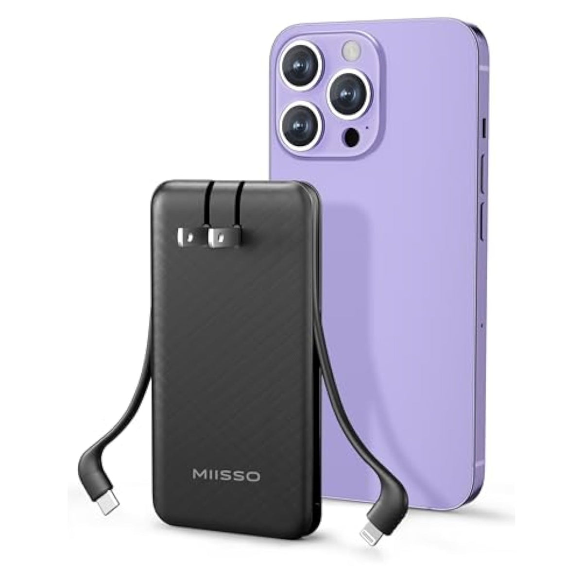 Ultra Slim 10000Mah Power Bank Built-In Cables And Foldable Ac Wall Plug, Pocket Size Usb C Portable Charger, External Battery Pack Compatible With Iphone Samsung Ipad Etc, Black