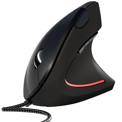 Wired Ergonomic Mouse,Vertical Mouse With Nylon-Braided Cable,6 Buttons,6400 Adjustable Dpi,Silent Mouse For Pc,Mac,Laptop - Black