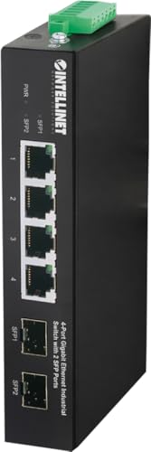 Intellinet 4-Port Industrial Gigabit Ethernet Switch With 2 Sfp Ports-Ip40 Rated Metal Housing, Din-Rail Mount, Terminal Block Poweredfor Computer Desktop Internet Networking-3 Yr Mfg -508247