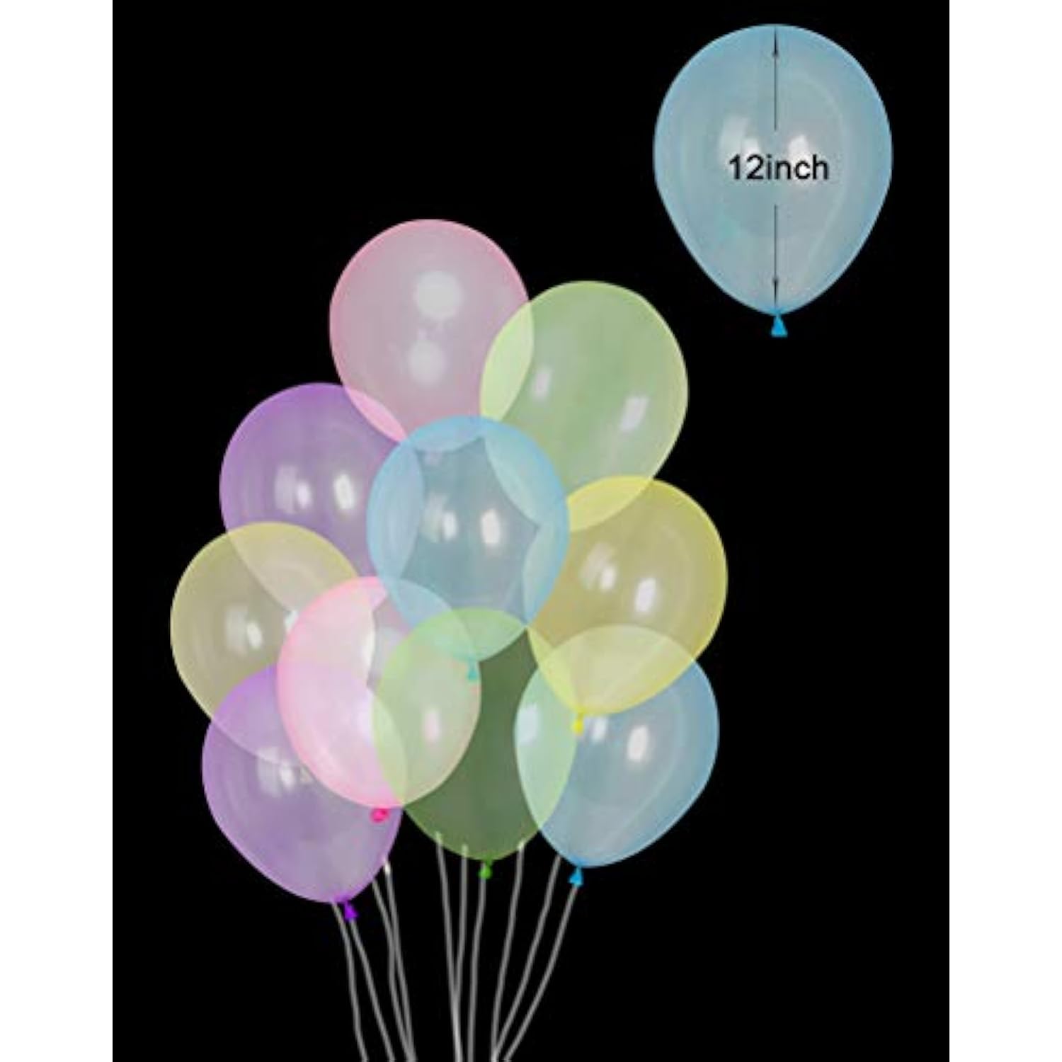 100Pcs Crystal Pastel Clear Balloon, 12 Inch Colorful Thick Transparen