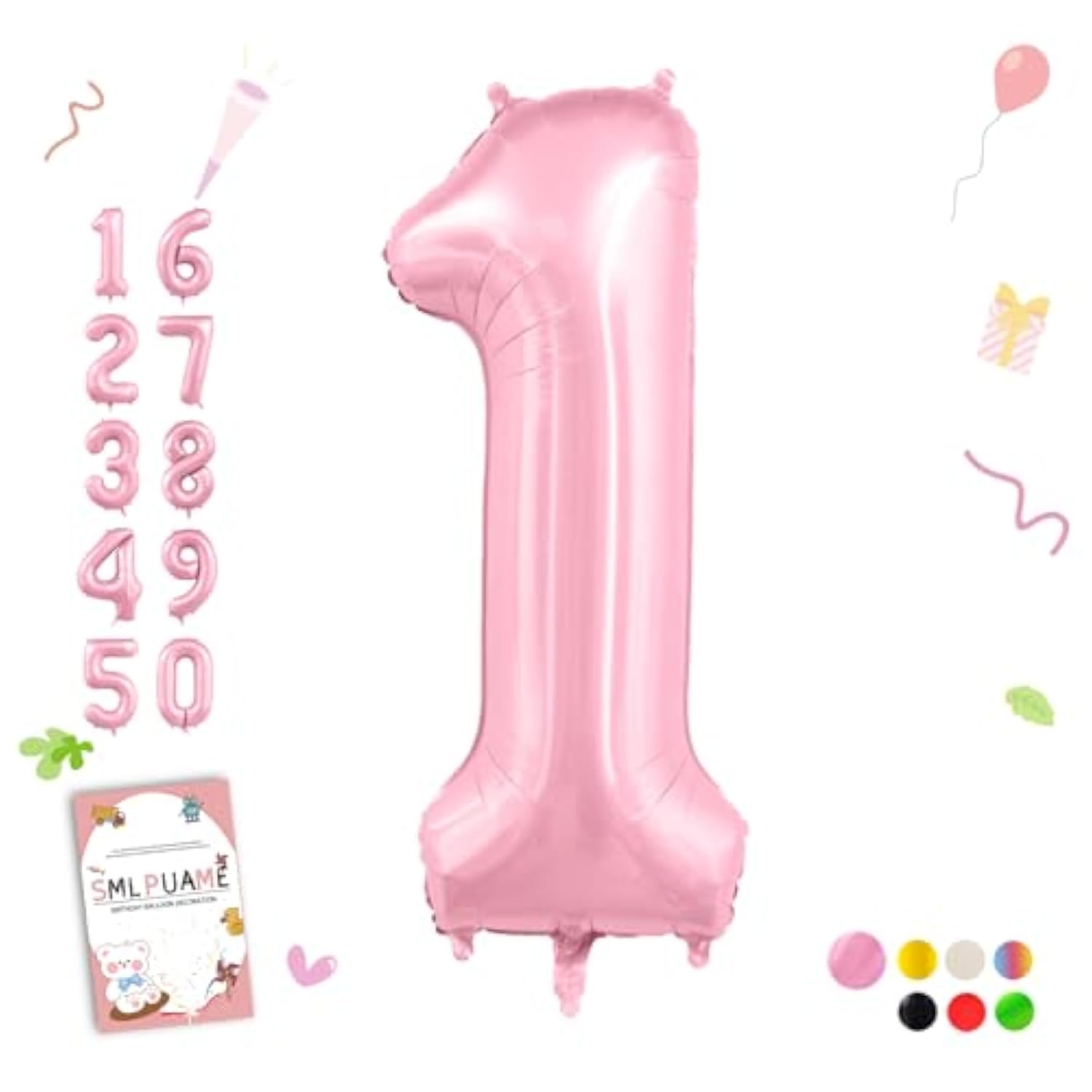 Pastel Pink 1 Balloons, 40 Inch Large Light Pink Foil Number Balloons 0-10, Self-Sealing 1St Birthday Balloon For Girls Women Anniversary Baby Shower Princess Party Decorations Supplies