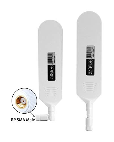 Dual Band Wifi 2.4Ghz 5.8Ghz 12Dbi High Gain Omnidirectional Glue Stick Antenna Rp Sma Male Connector Antenna For Wifi Router Wireless Network Card (White,2Pcs)
