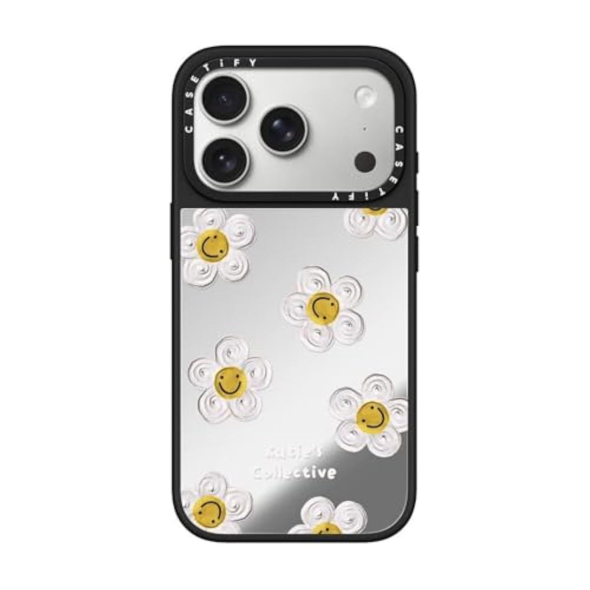 Mirror Iphone 17 Pro Case [Reflective/Compatible With Magsafe / 4.9 Ft. 1X Military Grade Drop Protection] - Daisy - Silver On Black