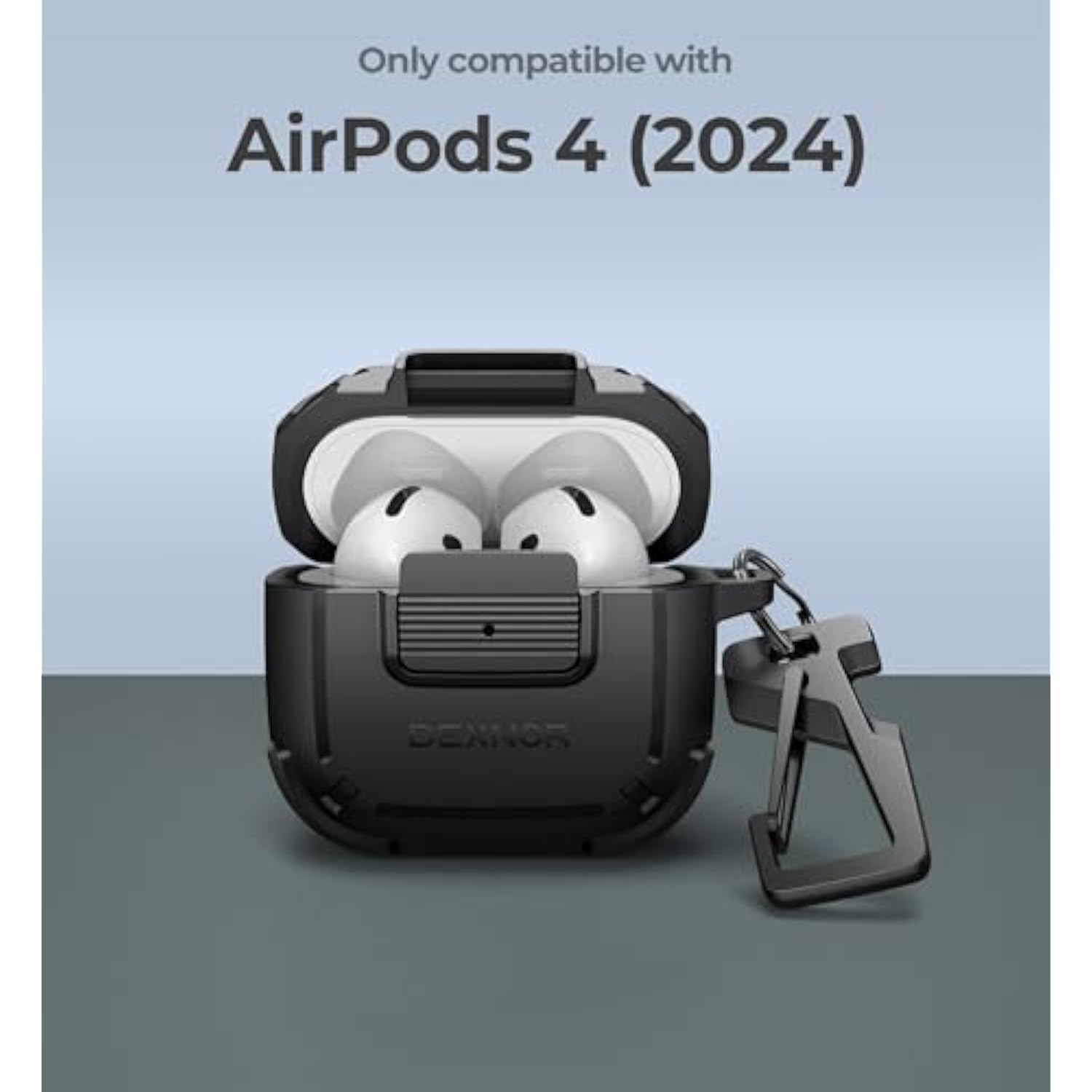 For Airpods 4 Case With Drop-Proof Lock, Shockproof Rugged Bumper Cases Protective Cover With Carabiner & Keyring & Cleaner Kit For Airpods 4Th Generation 2024 Black