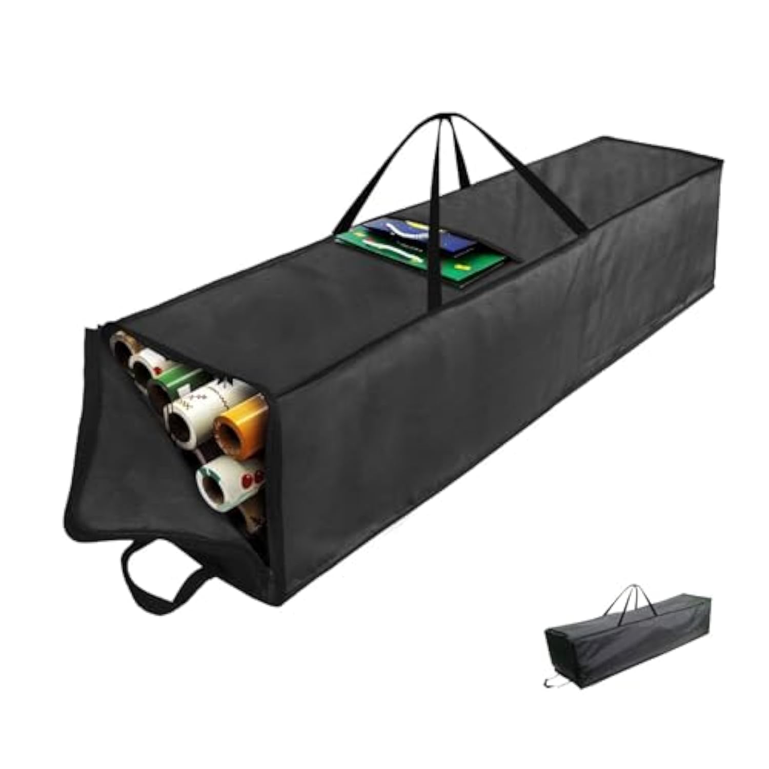 Christmas Wrapping Paper Storage Bag, 41" Gift Wrap Organizer Storage For Paper Rolls Up To 30 Rolls, Heavy Duty Waterproof Wrapping Organizer With Side Pockets&Handles&Zipper, Black