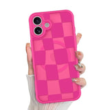 For Iphone 16 Plus Case Checkered Matte Aesthetic Cute Pattern Magnetic [Compatible With Magsafe] Slim Shockproof Full Body Protection For Girls Women -Hot Pink