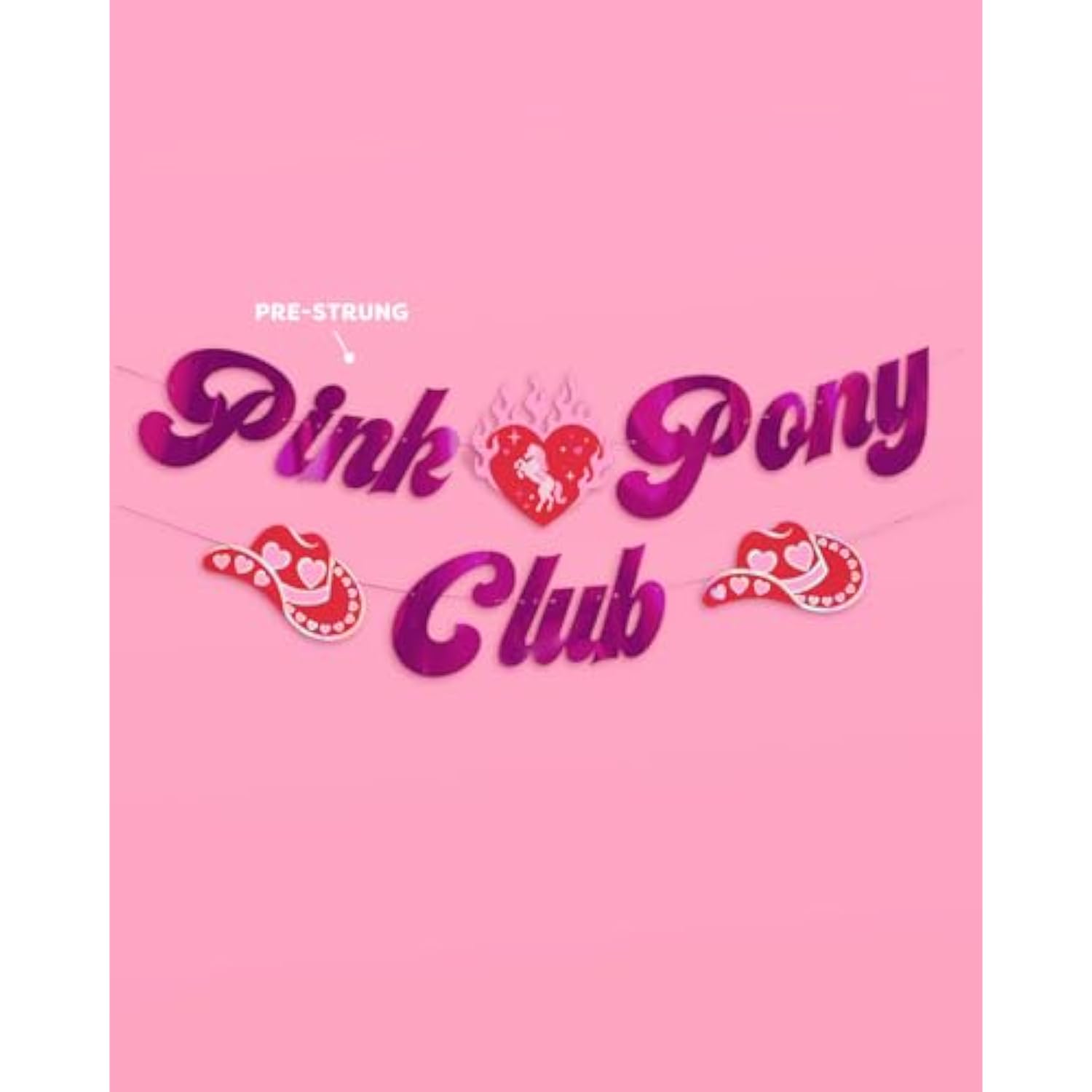 Pink Pony Club Banner - Pink Foil | 5 Ft. | Bachelorette Decorations, Birthday Party Sign, Concert Bday Background, Cowgirl Bach Supplies
