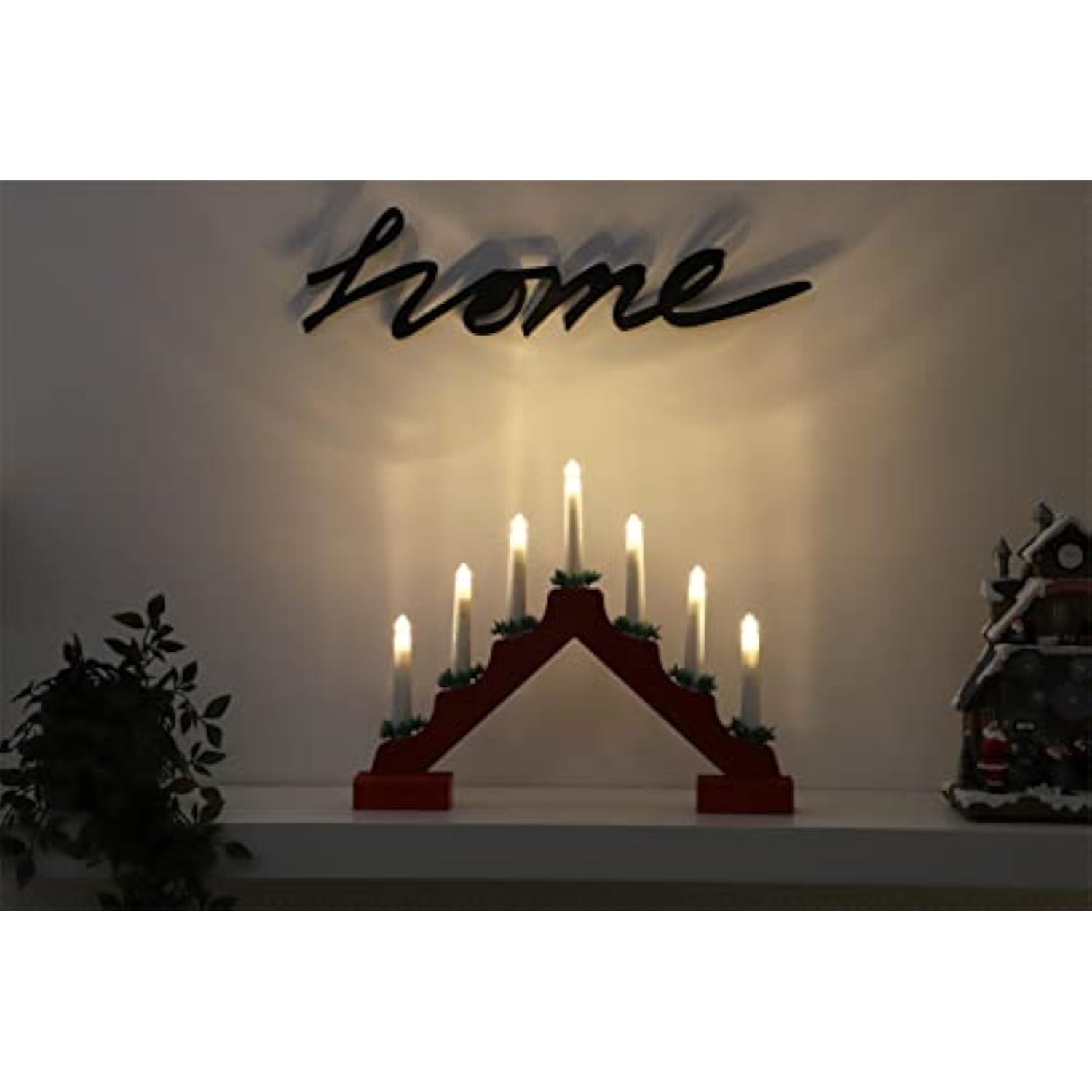 ® Christmas Red Wooden Candle Bridge With Warm White Led Lights - Battery Operated
