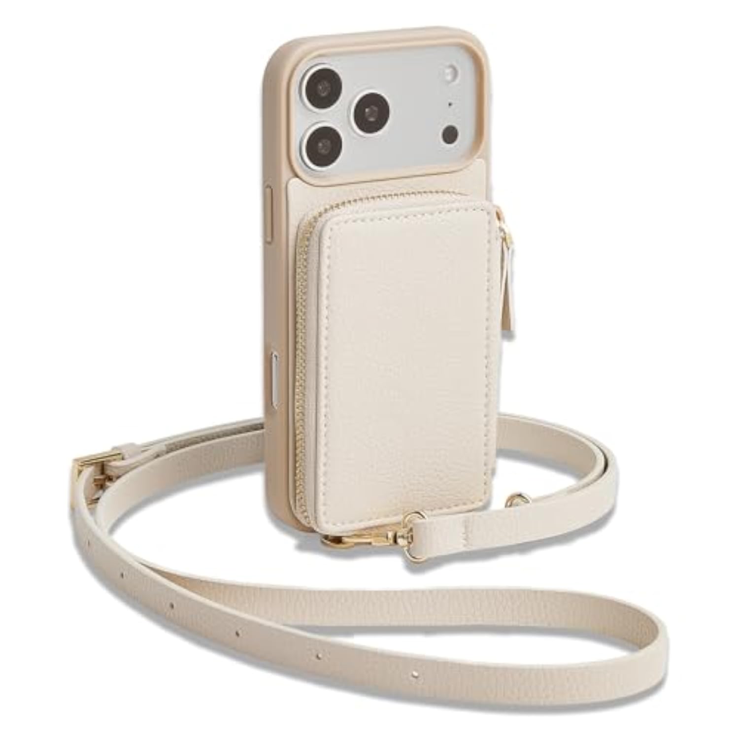 Beige Crossbody Strap Phone Case for iPhone 17 Pro Max with Card Holder and RFID Blocking