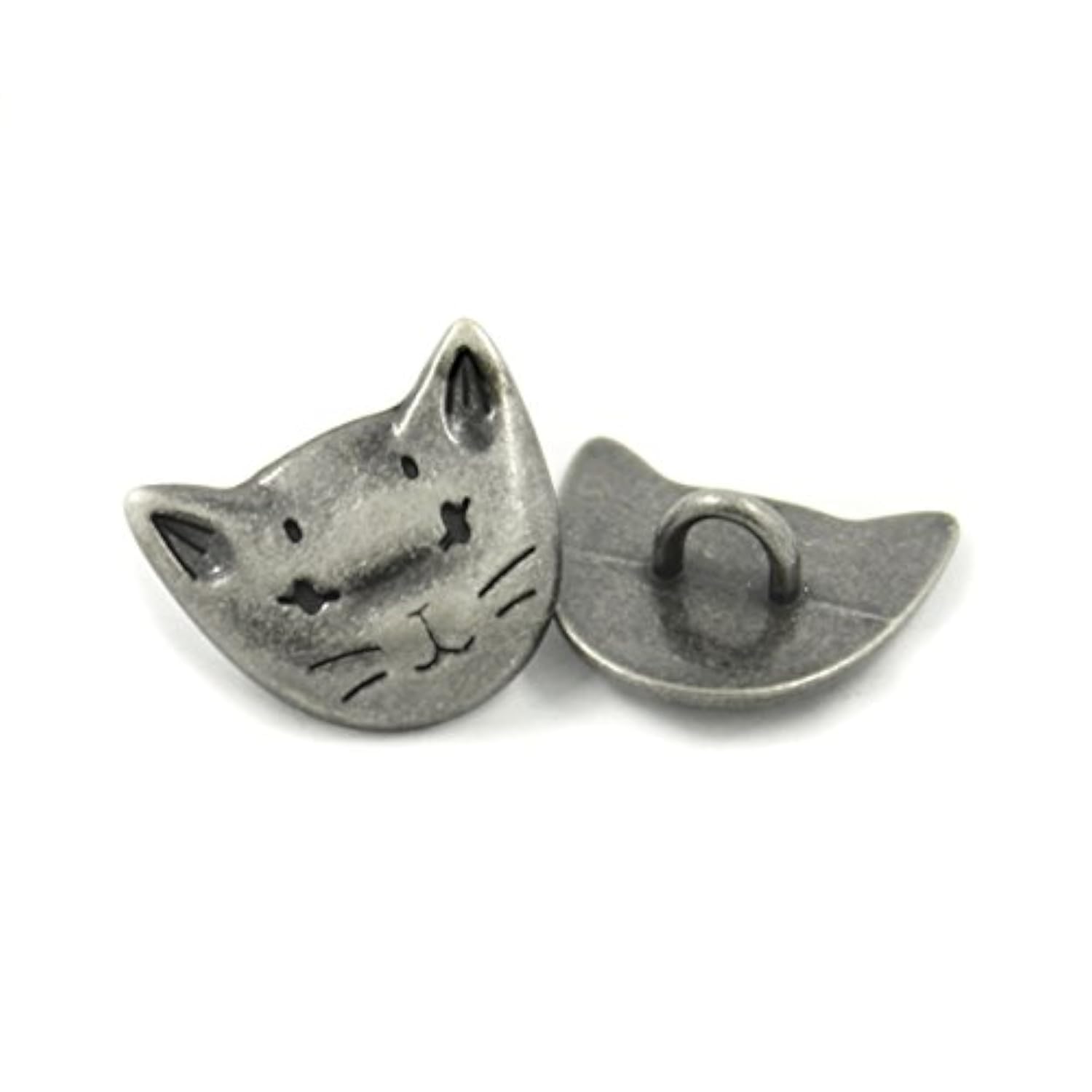 12 Pieces Cute Cat Metal Shank Buttons 18Mm (Gray Silver)