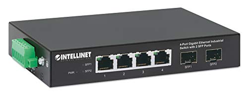 Intellinet 4-Port Industrial Gigabit Ethernet Switch With 2 Sfp Ports-Ip40 Rated Metal Housing, Din-Rail Mount, Terminal Block Poweredfor Computer Desktop Internet Networking-3 Yr Mfg -508247