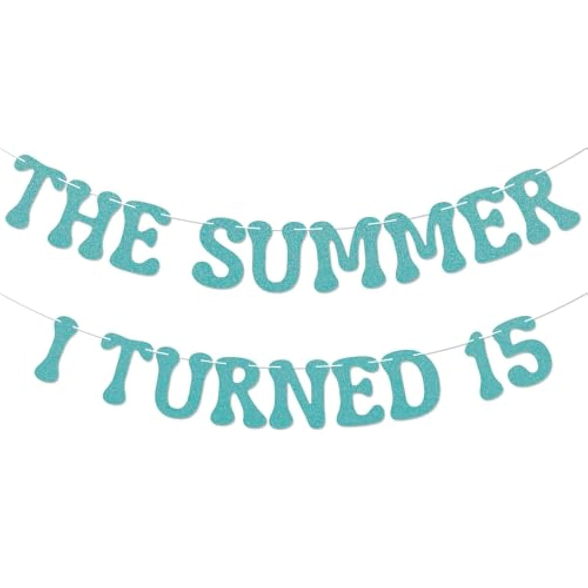 The Summer I Turned 15 Banner - Bruh Teen Boy 15Th Birthday Decor, Cheers To 15 Years, Summer Beach 15Th Birthday Party Decorations Blue Glitter