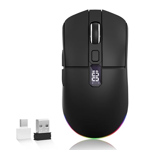 Bluetooth Wireless Mouse, Tri-Mode (2.4G+Bt5.0+Bt5.1) Led Bluetooth Mouse, Usb C Rechargeable With Led Screen Display, 2400 Dpi Computer Mice For Laptop/Pc/Mac/Ipad-Black