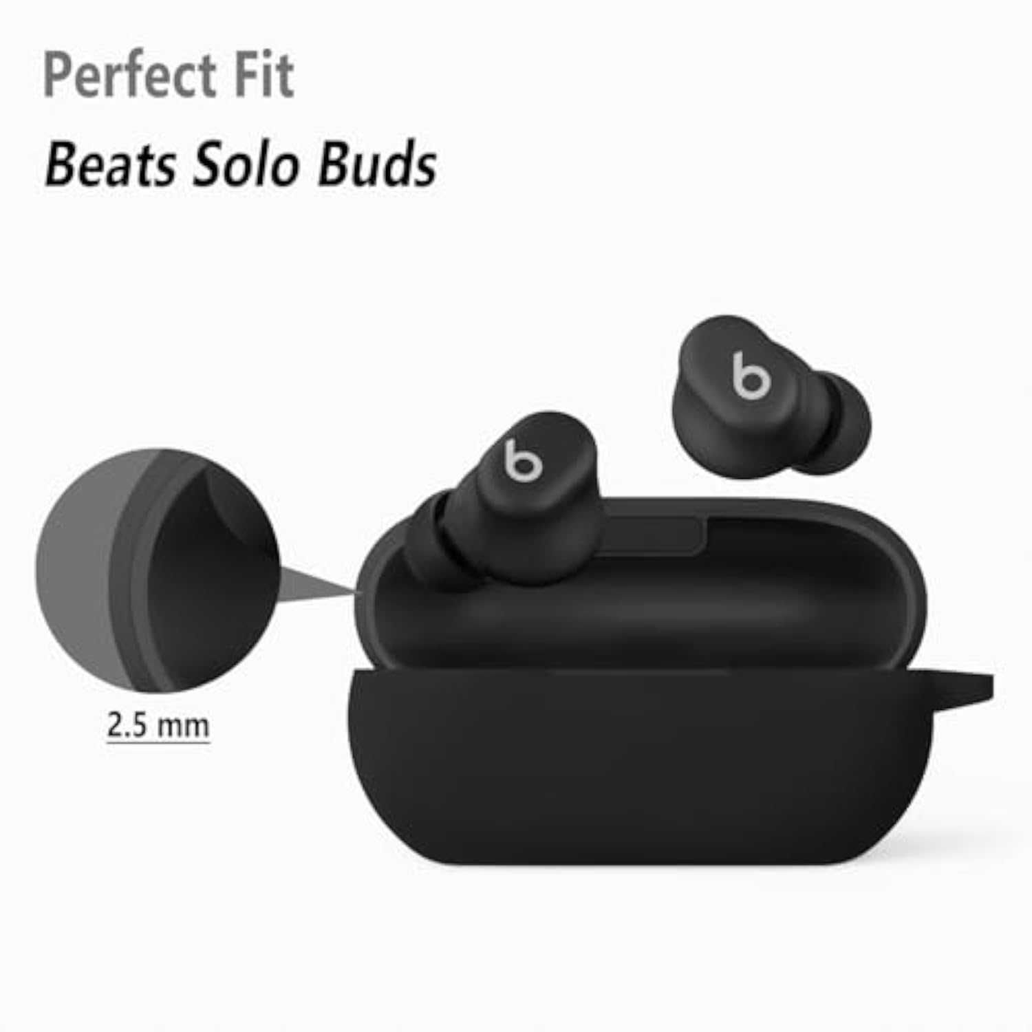 Beats Solo Buds Silicone Case with Carabiner, Protective Cover for Solo Buds, Black