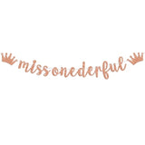 Rose Gold Glitter Miss Onederful Banner, Baby Girl'S 1St Birthday Bunting Sign, Happy 1St Birthday Party Decoration Supplies For Sweet Girl