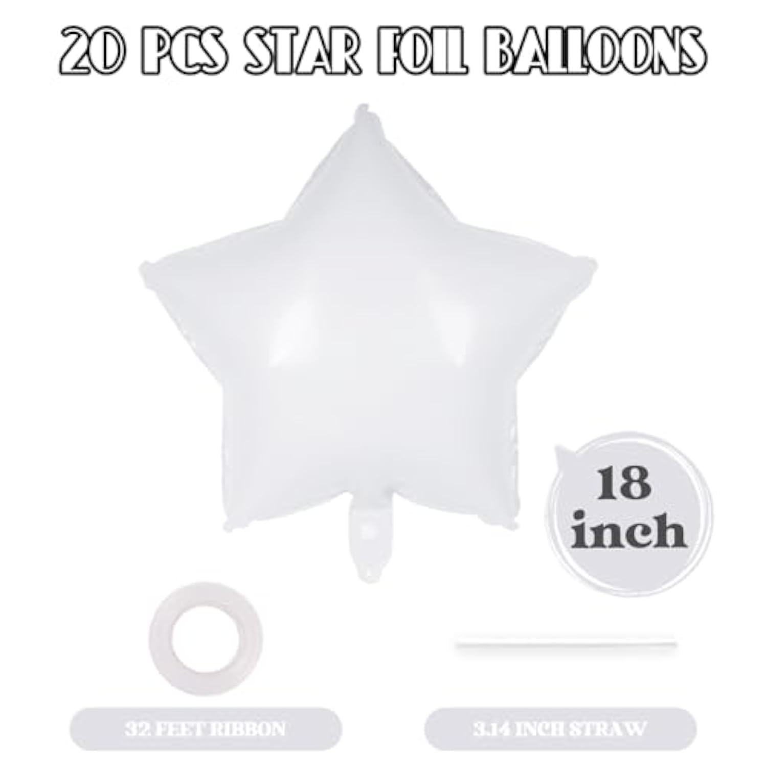 20 Pcs Star Balloons,18 Inch White Star Foil Balloons,Stars Shaped Balloon Mylar Helium Balloon For Birthday Party Anniversary Wedding Baby Shower Decorations (White)