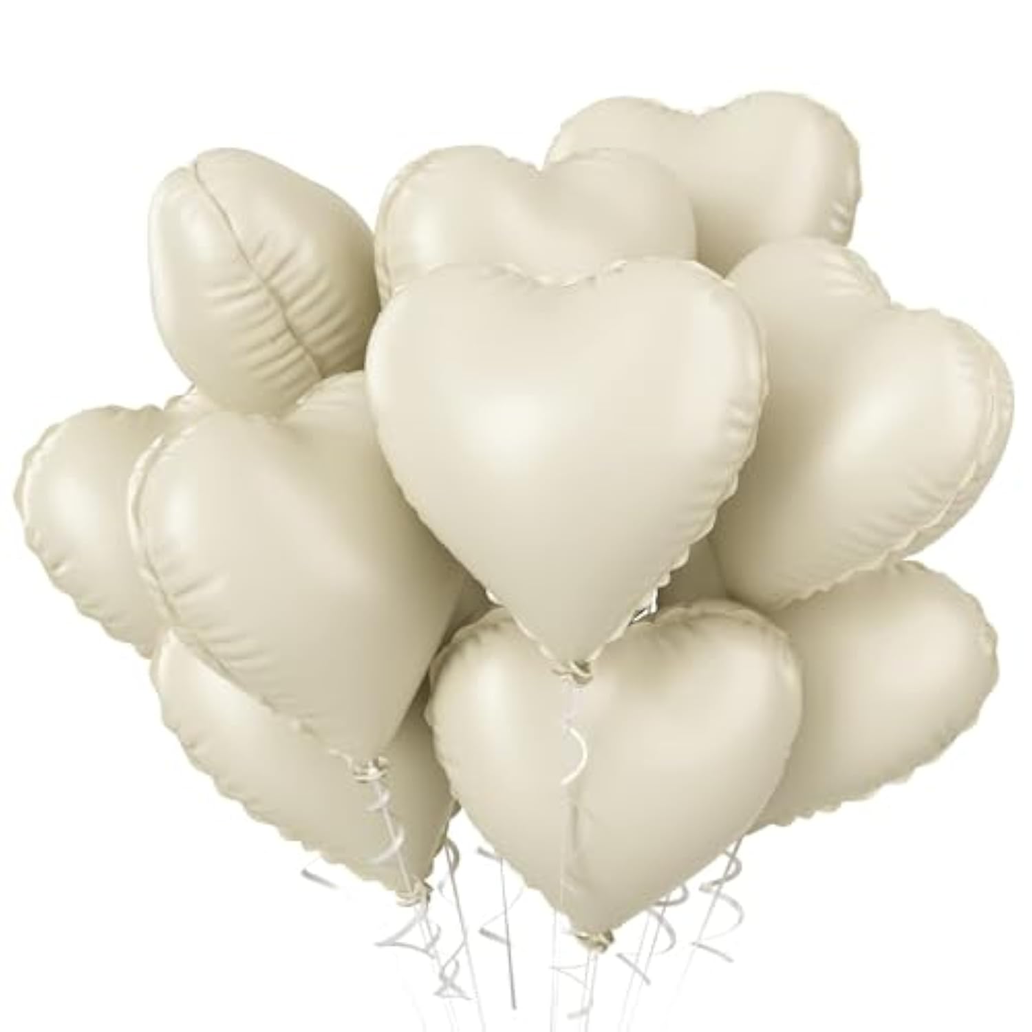 10PCS Cream White Heart Balloons 18 Inch Foil for Valentine Wedding Birthday Decorations