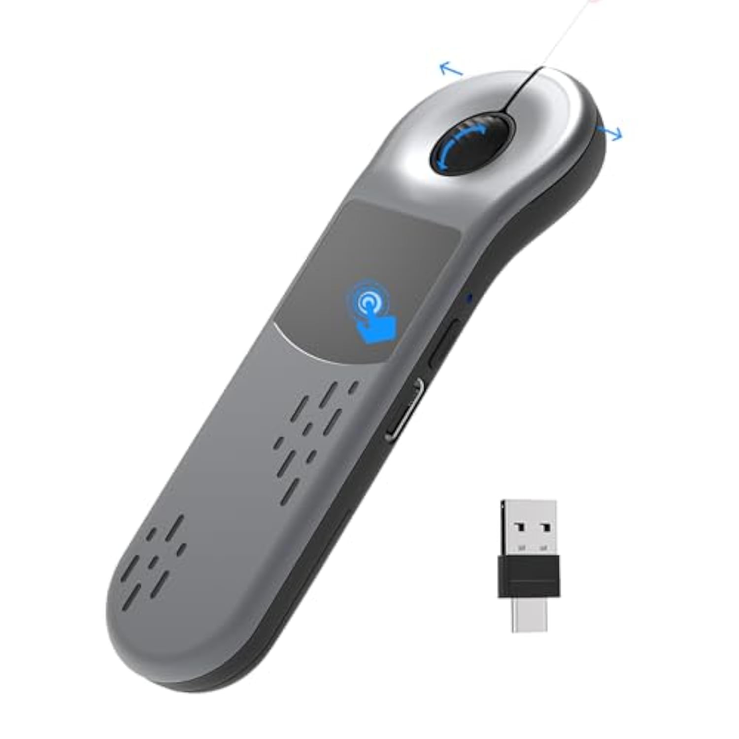 Air Mouse For Pc/Ios/Android With Touchpad Rechargeable Wireless Presentation For Ppt Pointer Bluetooth 2.4G Remote Control For Powerpoint/Keynote/Tiktok/Camera/Kindle App (Silver)