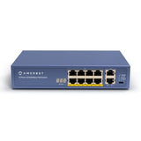 8-Port Poe+ Switch, Power Over Ethernet, 802.3At, 96W, Metal Housing, 2-Port Uplink, Unmanaged, Desktop, 1-Year