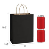 50Pcs Gift Bags 8X4.25X10.5 Inches Kraft Paper Gift Bags With Handles Bulk For Shopping, Wedding, Party Favor, Merchandise, Retail, Black Paper Sacks