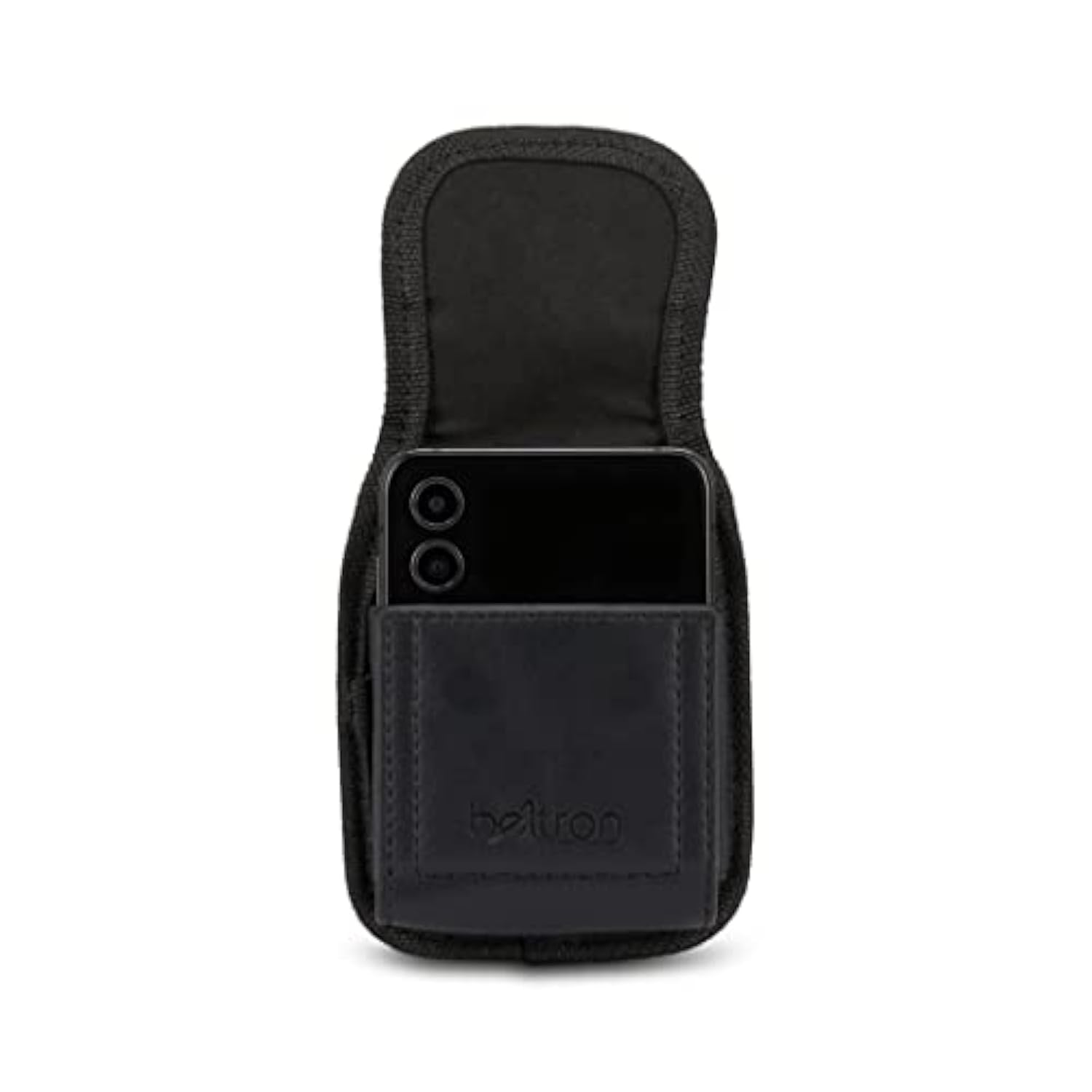 Case-Compatible Leather Pouch For Motorola Razr+ 2025 2024 2023, Samsung Galaxy Z Flip 6/5/4/3 With Heavy Duty Belt Loop, Metal Belt Clip & Dual Magnet Closure (Black Leather)