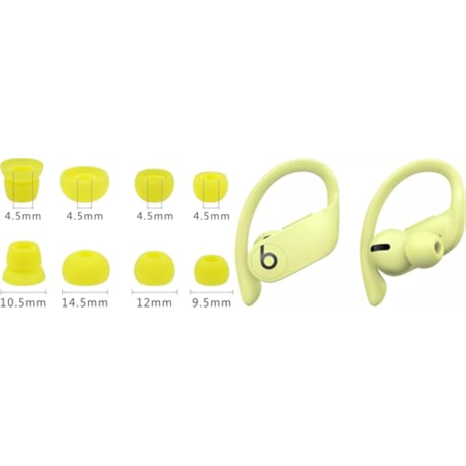 Replacement Earbud Tips For Powerbeats Pro Headphones, 16 Pieces, Yellow, Small/Medium/Large/Double Flange Sizes