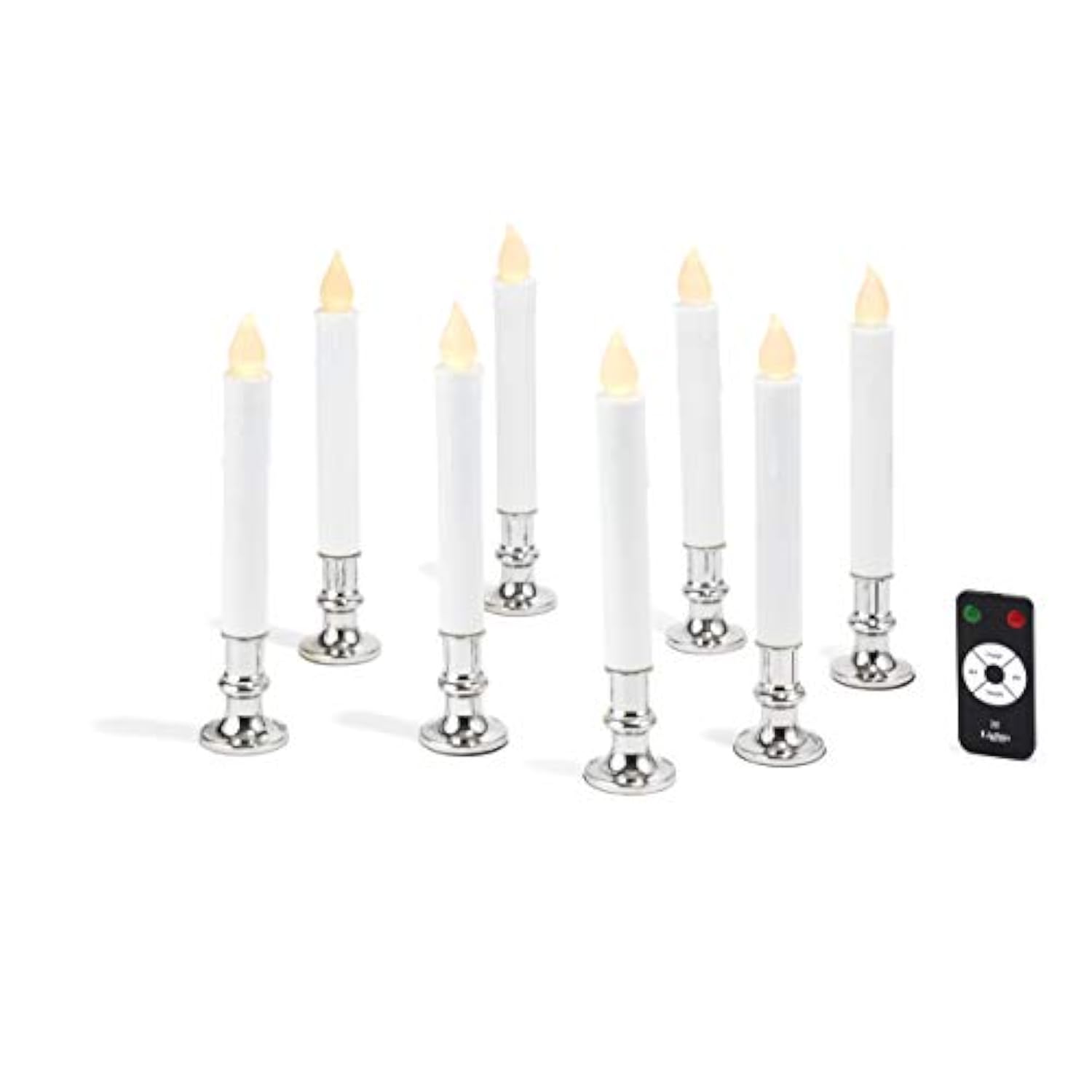 Christmas Window Candles With Silver Holders - 8 Pack, Suction Cups, Remote & Batteries Included, Flickering Led Lights, 4/8 Hour Timer, Flameless Christmas Candles For Holiday Window Décor