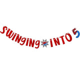 Spider Birthday Banner "Swinging Into 5" Web Theme Party Decoration Supplies