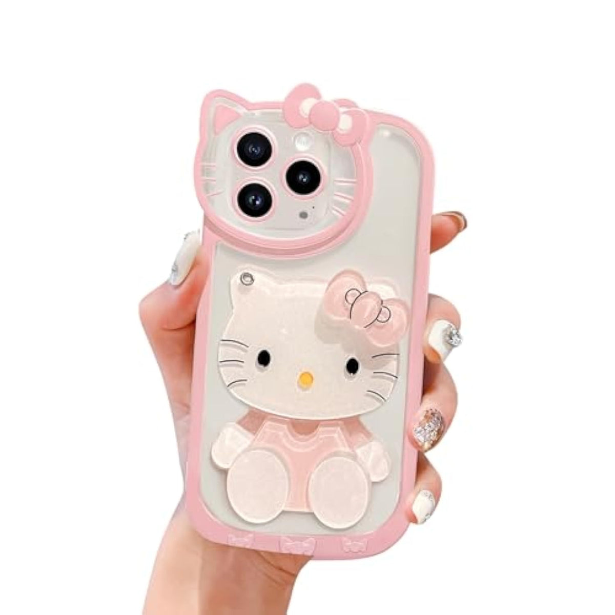 Cute Kawaii Cartoon Phone Case For Iphone 16 Plus Built-In Makeup Mirror For Women Girls, Soft Silicone Transparent Protective Phone Case For Iphone 16 Plus 6.7 Inch, Pink