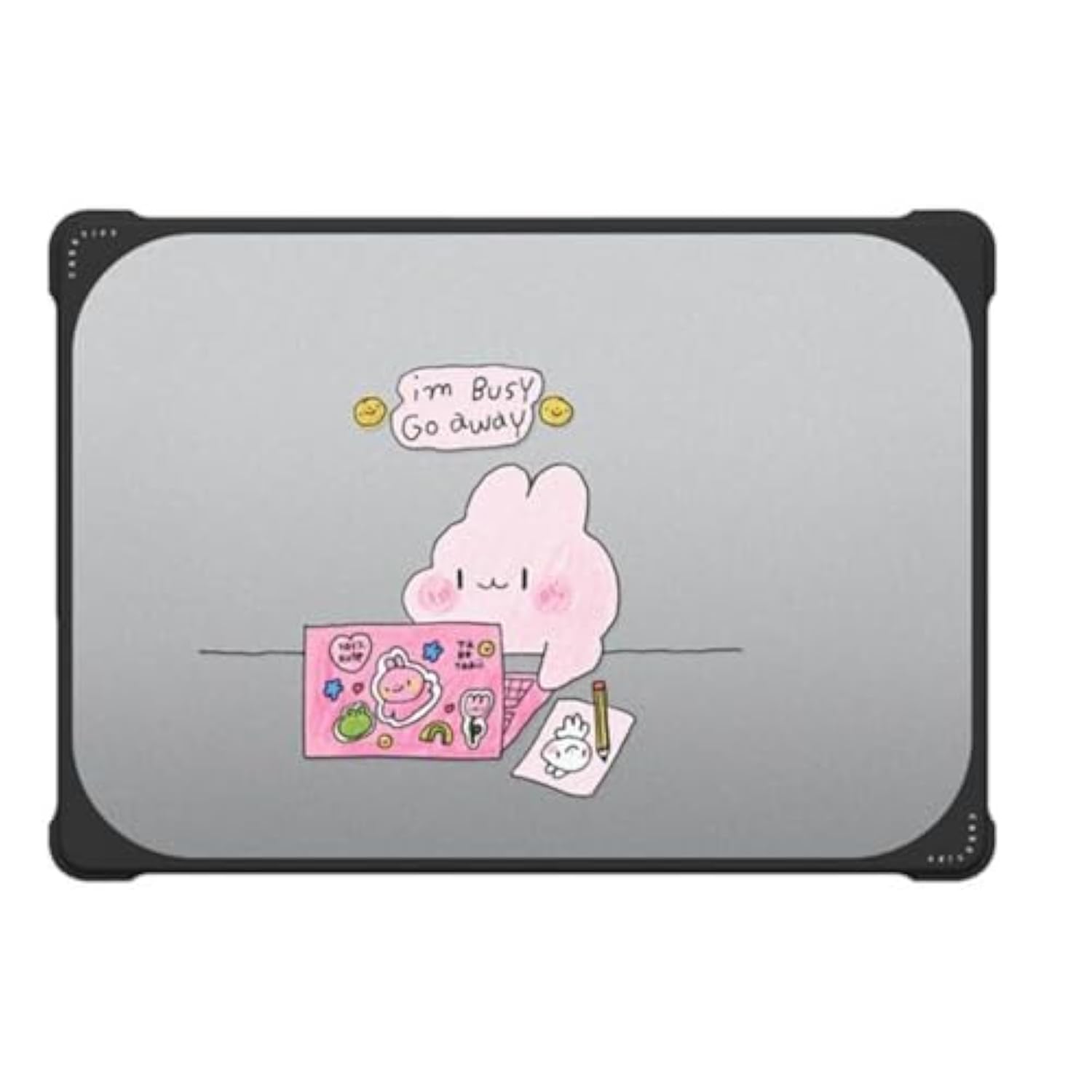 Bounce Macbook Air 15-Inch (M2/M3/M4) Case [Enhanced Protective Corner Design/Ventilation Cutouts/Anti-Slip Grip] - I'M Busy Macbook Case By Tabetaaii - Clear Black