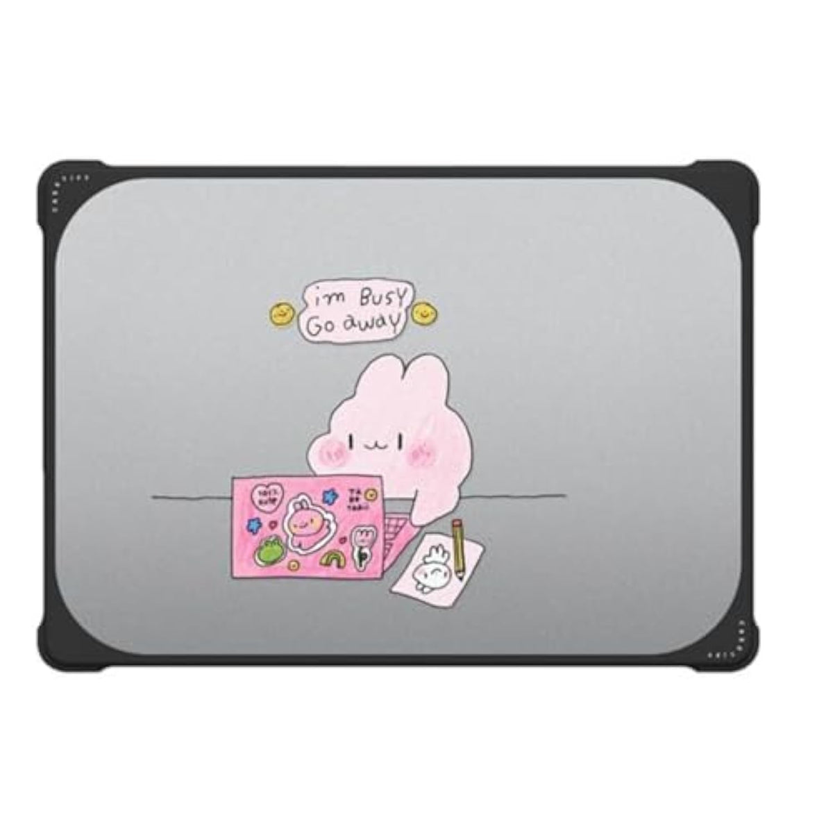 Bounce Macbook Air 15-Inch (M2/M3/M4) Case [Enhanced Protective Corner Design/Ventilation Cutouts/Anti-Slip Grip] - I'M Busy Macbook Case By Tabetaaii - Clear Black