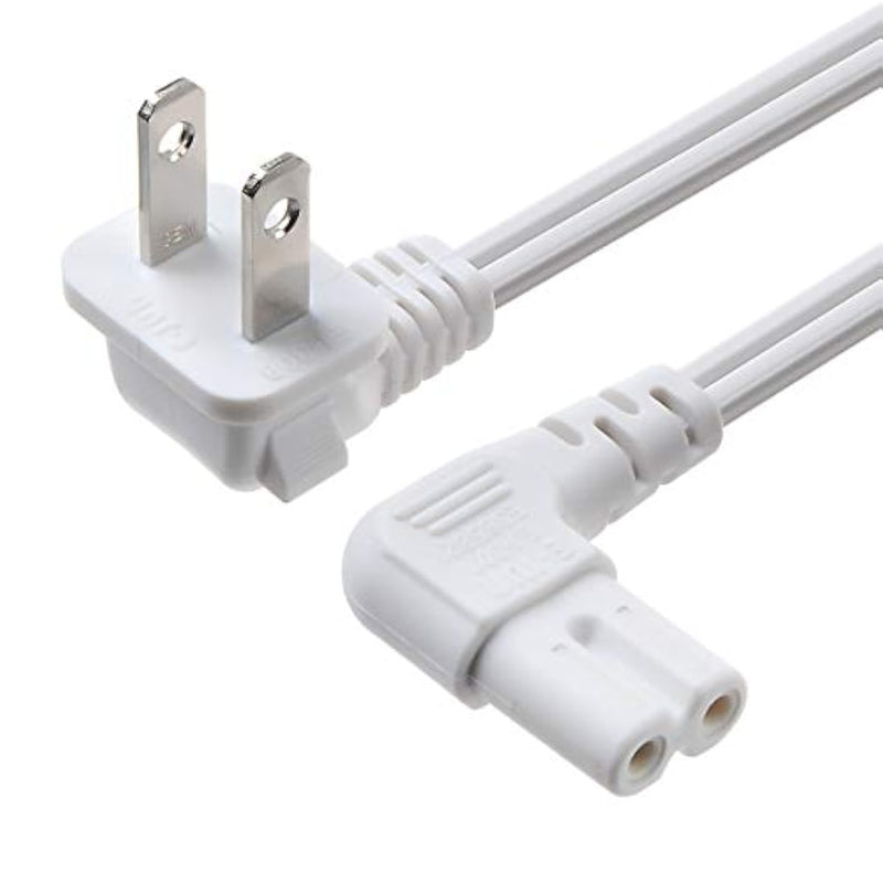 Universal 2 Prong Angled 18 Awg Power Cord - Nema 1-15P To Iec320 C7 Figure 8 Shotgun Connector Ac Power Supply Cable Wire Socket Plug Jack For Ps4 Ps3 Slim Led Hdtv (12 Feet)