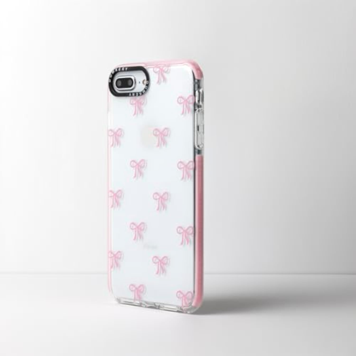 Girly Phone Case Compatible with iPhone 7 Plus and iPhone 8 Plus, Soft TPU Shockproof Bumper Cover with Cute Bow Pattern for Girls and Women, Pink Color, 5.5 Inch Screen Size