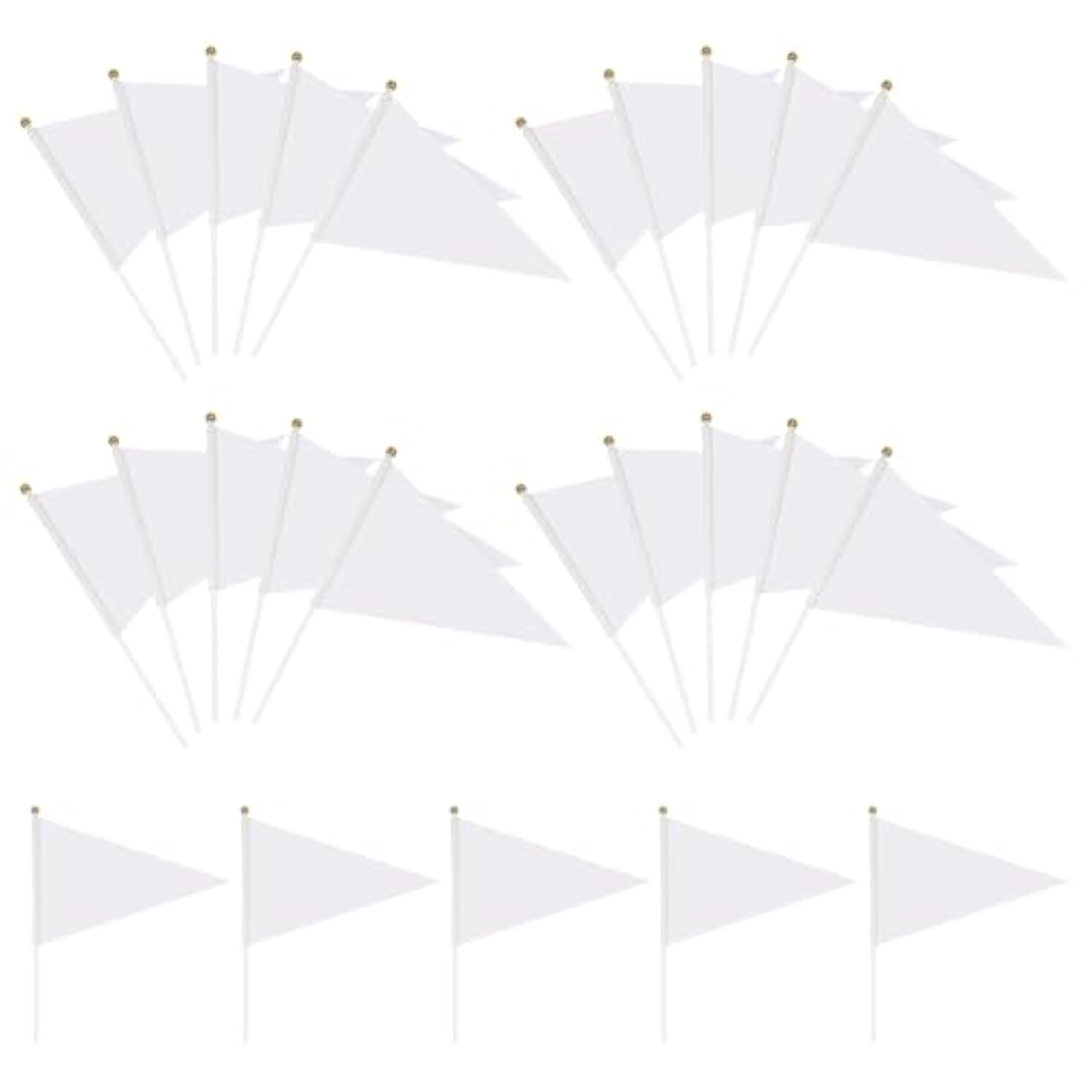 25 Pack White Pennant Flags, Mini Handheld Pennant Flags, Solid White Blank Pennants On Sticks For School Sports Club Bithday Party Events Celebration Gardens Decorations