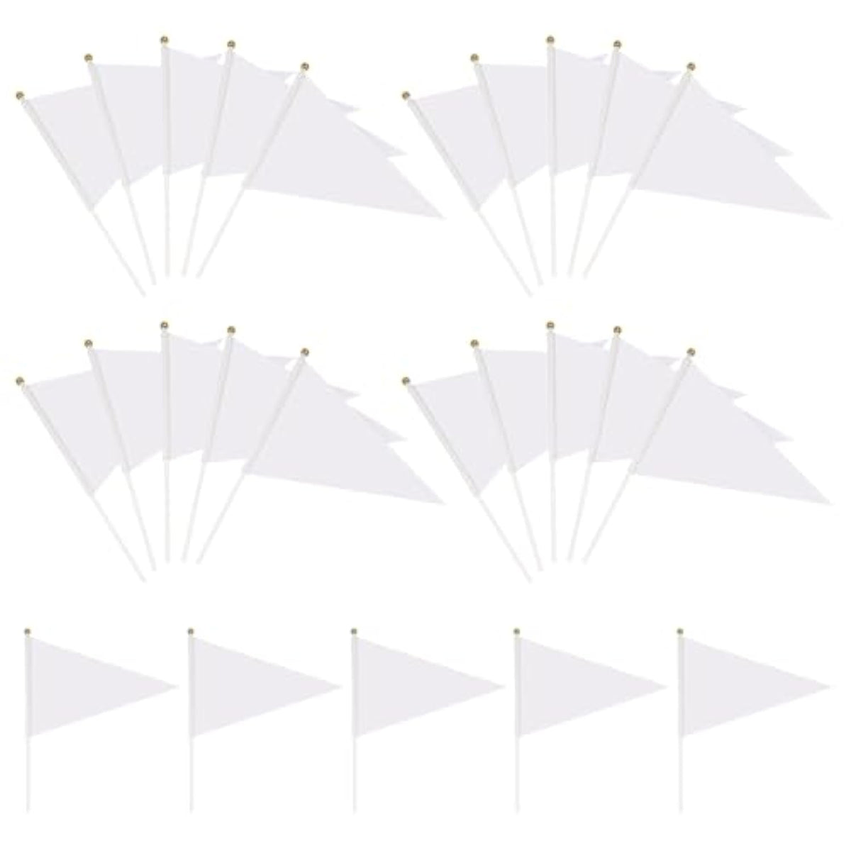 25 Pack White Pennant Flags, Mini Handheld Pennant Flags, Solid White Blank Pennants On Sticks For School Sports Club Bithday Party Events Celebration Gardens Decorations