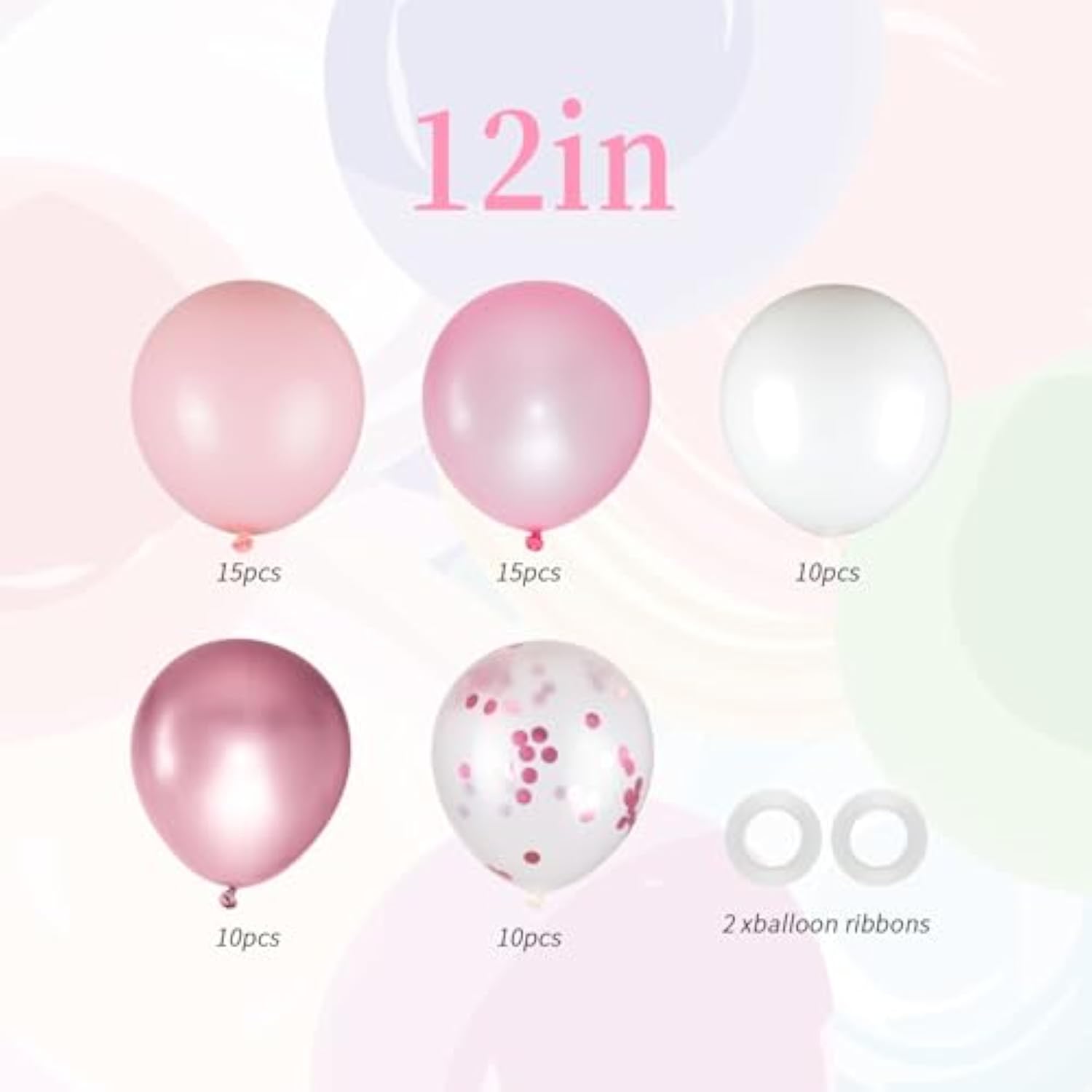 60Pcs Pink & White Balloons Metallic Pearl & Confetti for Wedding & Baby Shower Decor