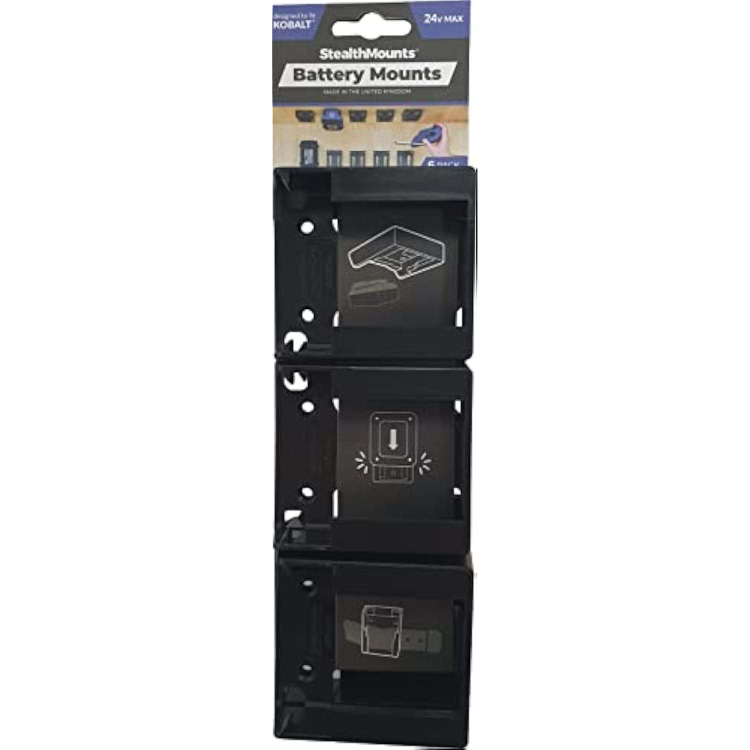Battery Holder Compatible With Kobalt 24V (6 Pack) - Black | Battery Mounts | Made In The Uk