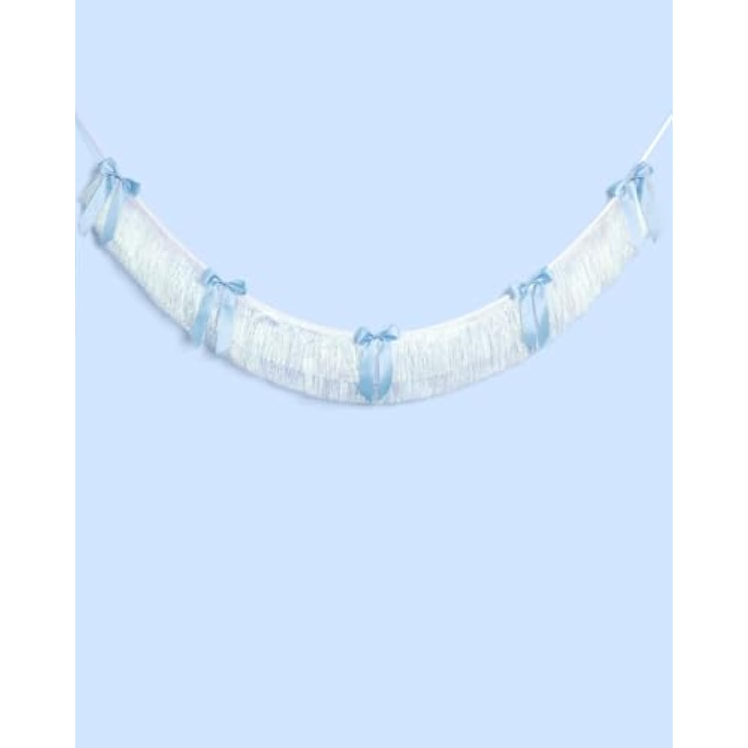 Blue White Bow Fringe Banner - Iridescent, 6 Ft. | Something Blue Bachelorette Decoration, Bridal Shower Decor, Engagement Photoshoot Backdrop