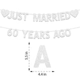 60th Wedding Anniversary Banner, Silver Glitter Just Married 60 Years Ago Decor