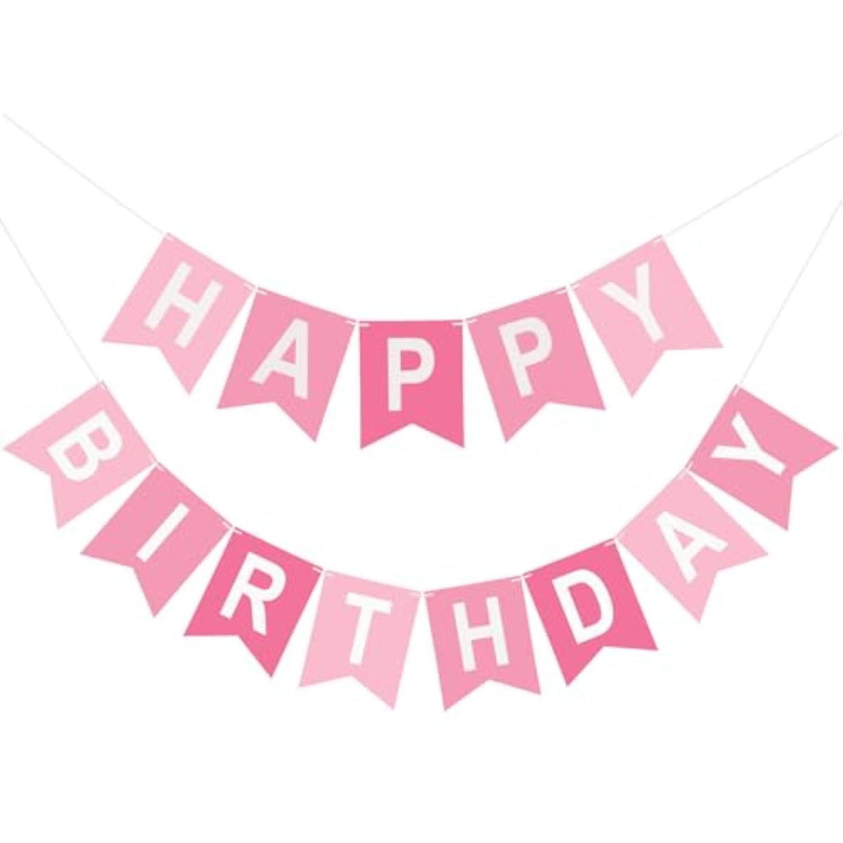 Pink Happy Birthday Banner Pre-Strung Hanging Sign for Women, Men, Girls, or Boys