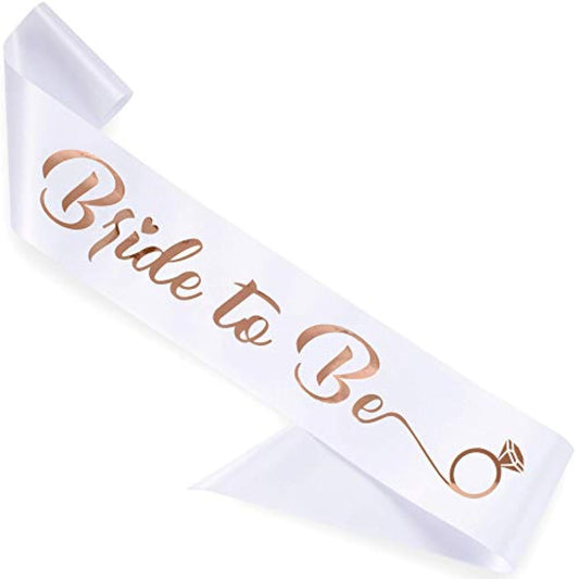 'Bride To Be' Bachelorette Party Sash - Bridal Shower White Satin Sash With Rose Gold Foil Lettering - Hen Party Decorations Supplies Accessories, Wedding Engagement Party Favors Gift