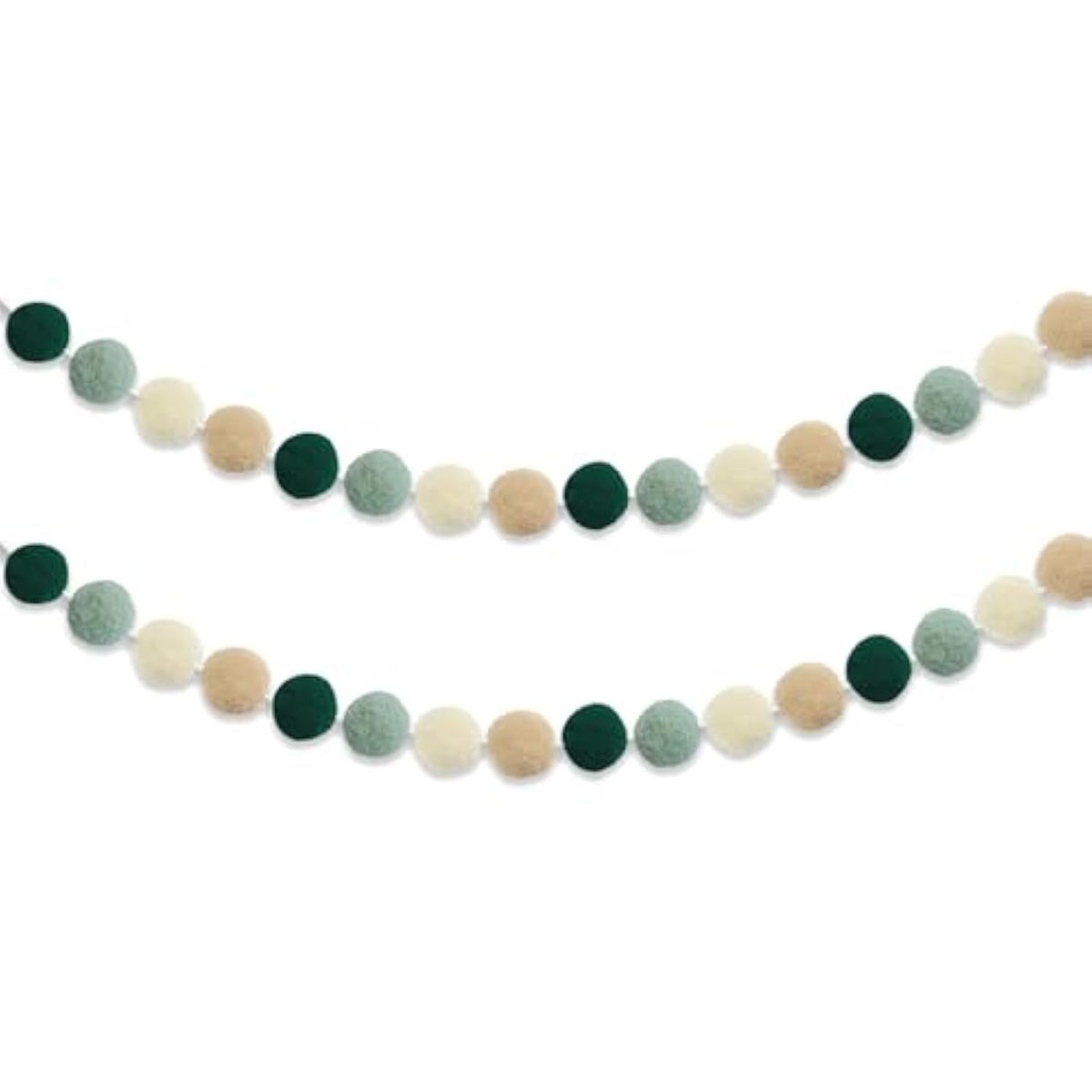 Boho Pom-Pom Garland Sage Green - Set Of 2, Sage Nursery Wall Decor, Baby Shower Wedding Backdrop, Christmas Fireplace Mantel, Gender Neutral
